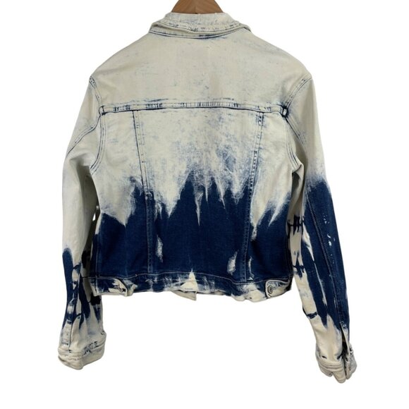 Vervet Flying Monkey Womens Size M Cropped Denim Jean Jacket Dyed Bleach Wash - Picture 2 of 11